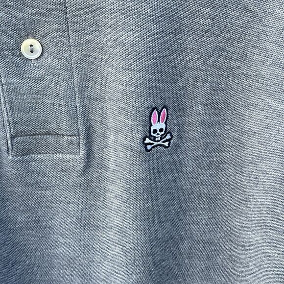 Psycho Bunny Solid Gray 100% Pima Cotton Short Sleeve Polo Shirt Size 4 Small - Picture 3 of 3